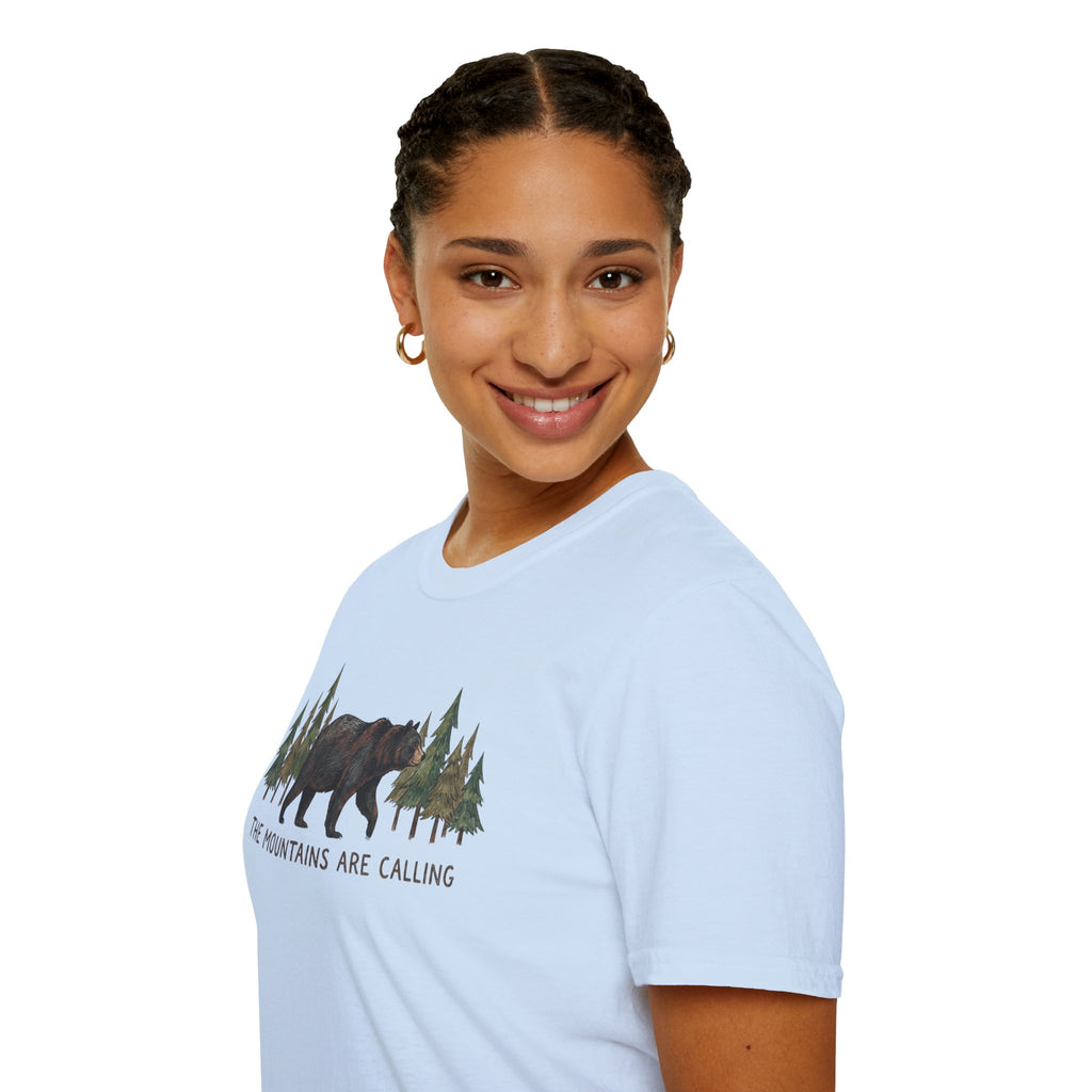 "The Mountains Are Calling" Bear and Pines T-Shirt — Outdoor Graphic Tee
