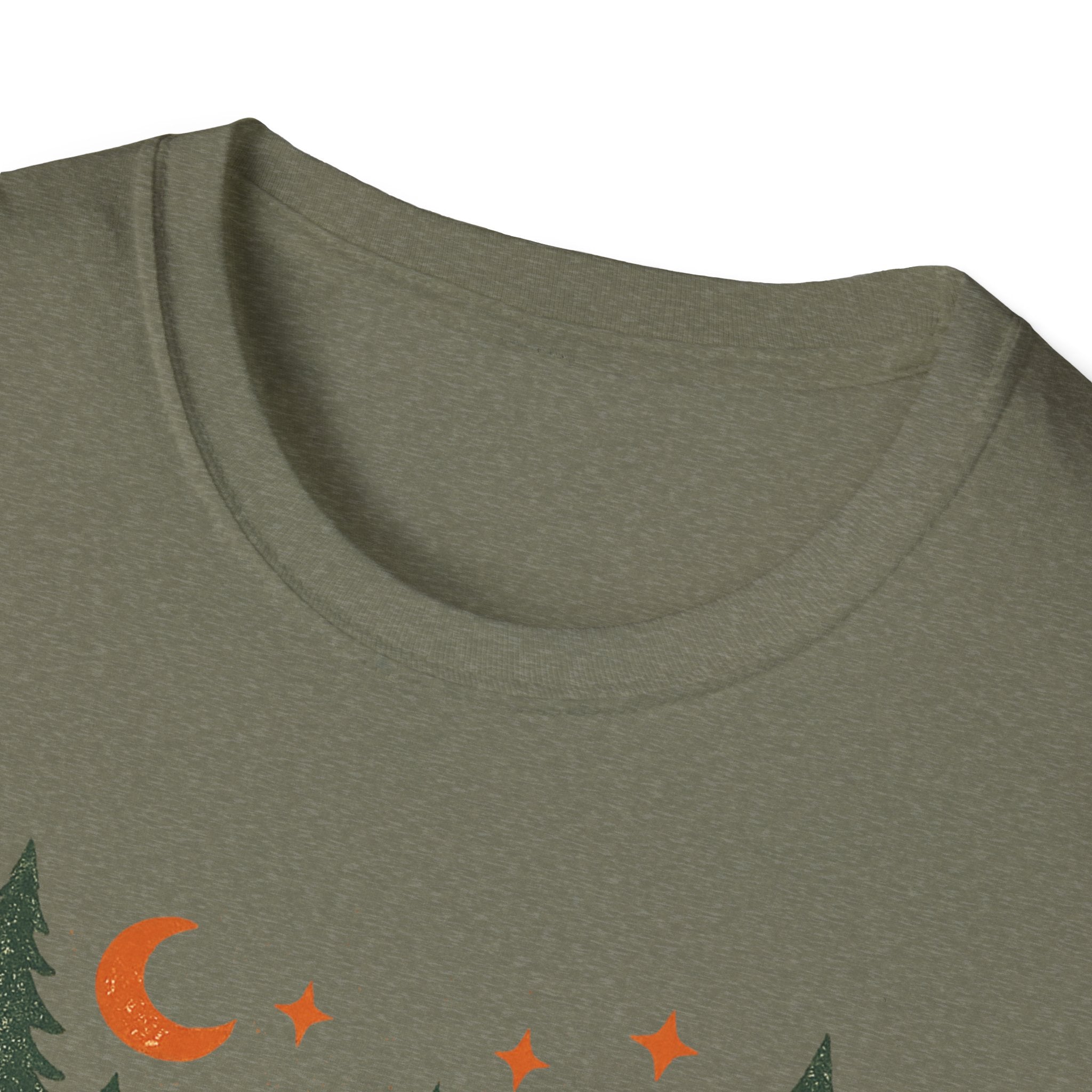 "Campfires & Good Times" T-Shirt — Retro Camping Tee with Bonfire, Trees & Coffee Mug