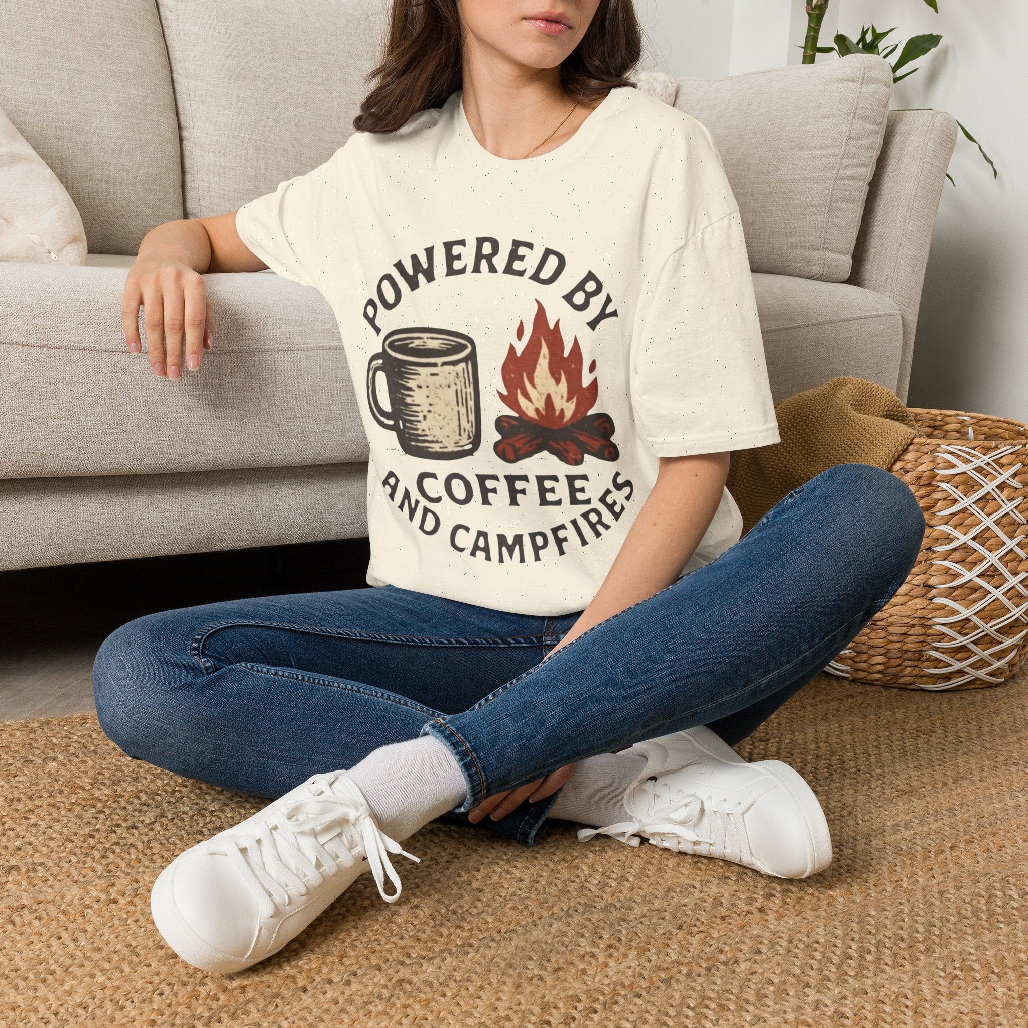 Powered By Coffee And Campfires Vintage Camping T-Shirt