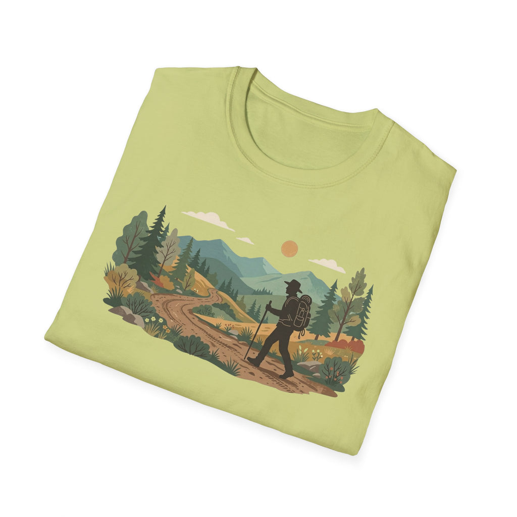 Hiker Mountain Sunset T-Shirt — Scenic Trail Adventure Tee