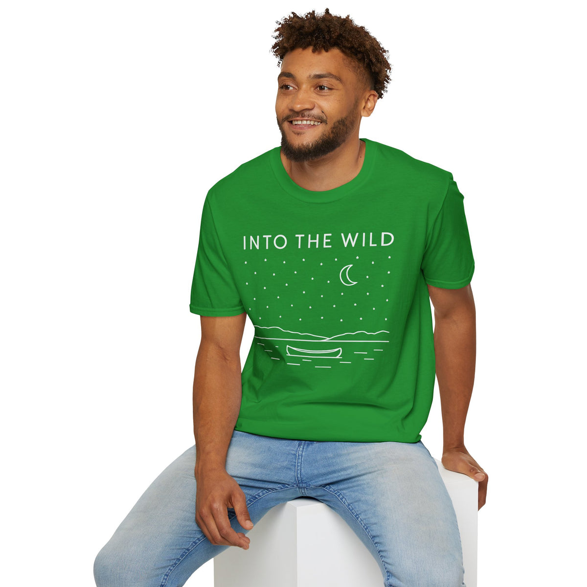 Into The Wild Canoe T-Shirt - Minimal Night Sky Lake Camping Tee