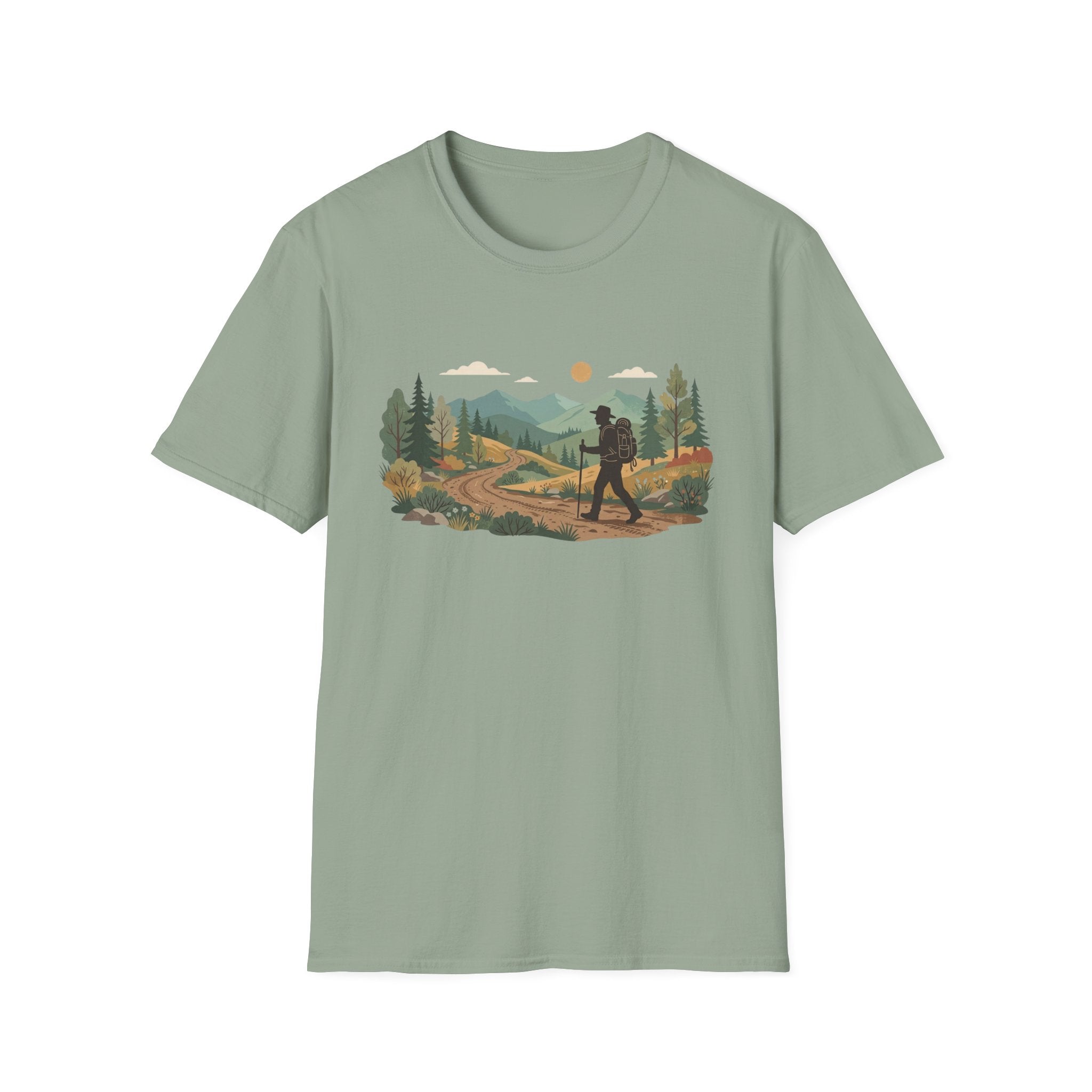 Hiker Mountain Sunset T-Shirt — Scenic Trail Adventure Tee