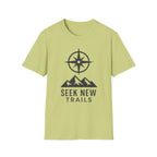 "Seek New Trails" Compass Over Mountains T-Shirt