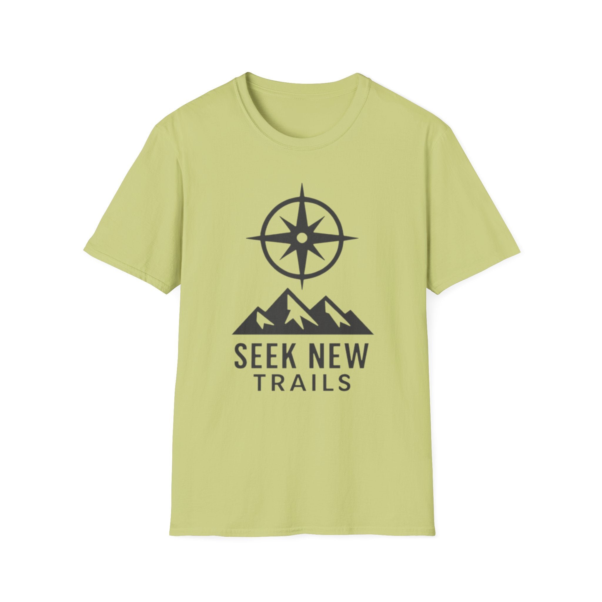 "Seek New Trails" Compass Over Mountains T-Shirt