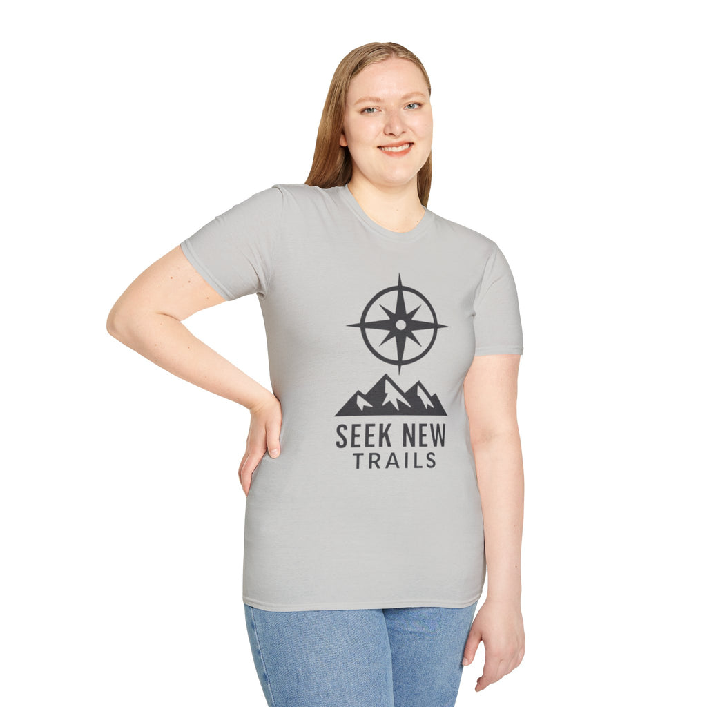 "Seek New Trails" Compass Over Mountains T-Shirt
