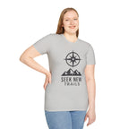 "Seek New Trails" Compass Over Mountains T-Shirt