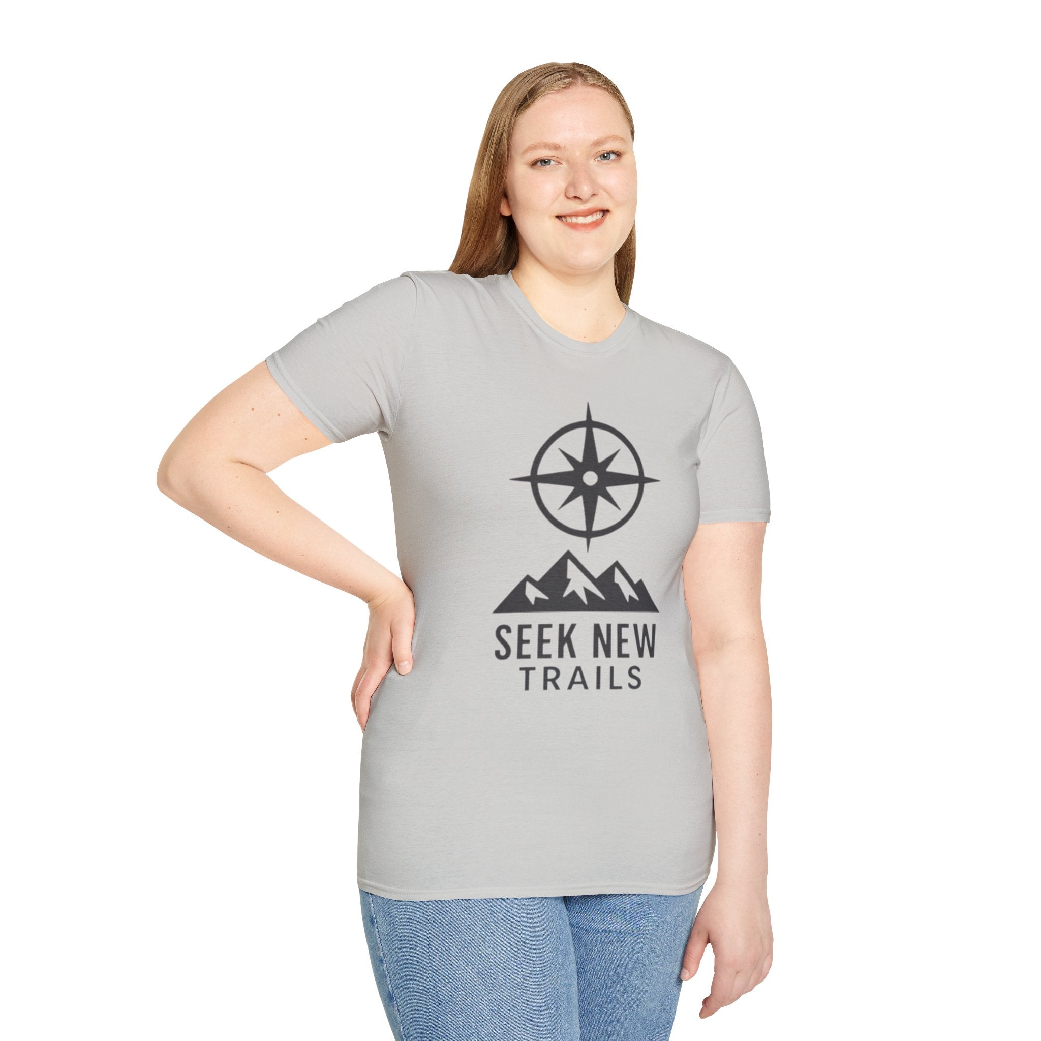 "Seek New Trails" Compass Over Mountains T-Shirt