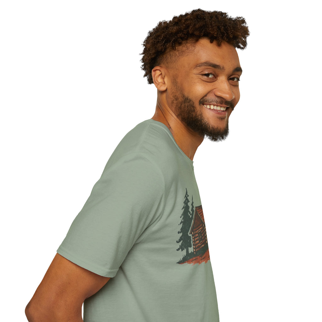 Vintage Cozy Cabin T-Shirt — Faded Pine Tree Cabin Tee