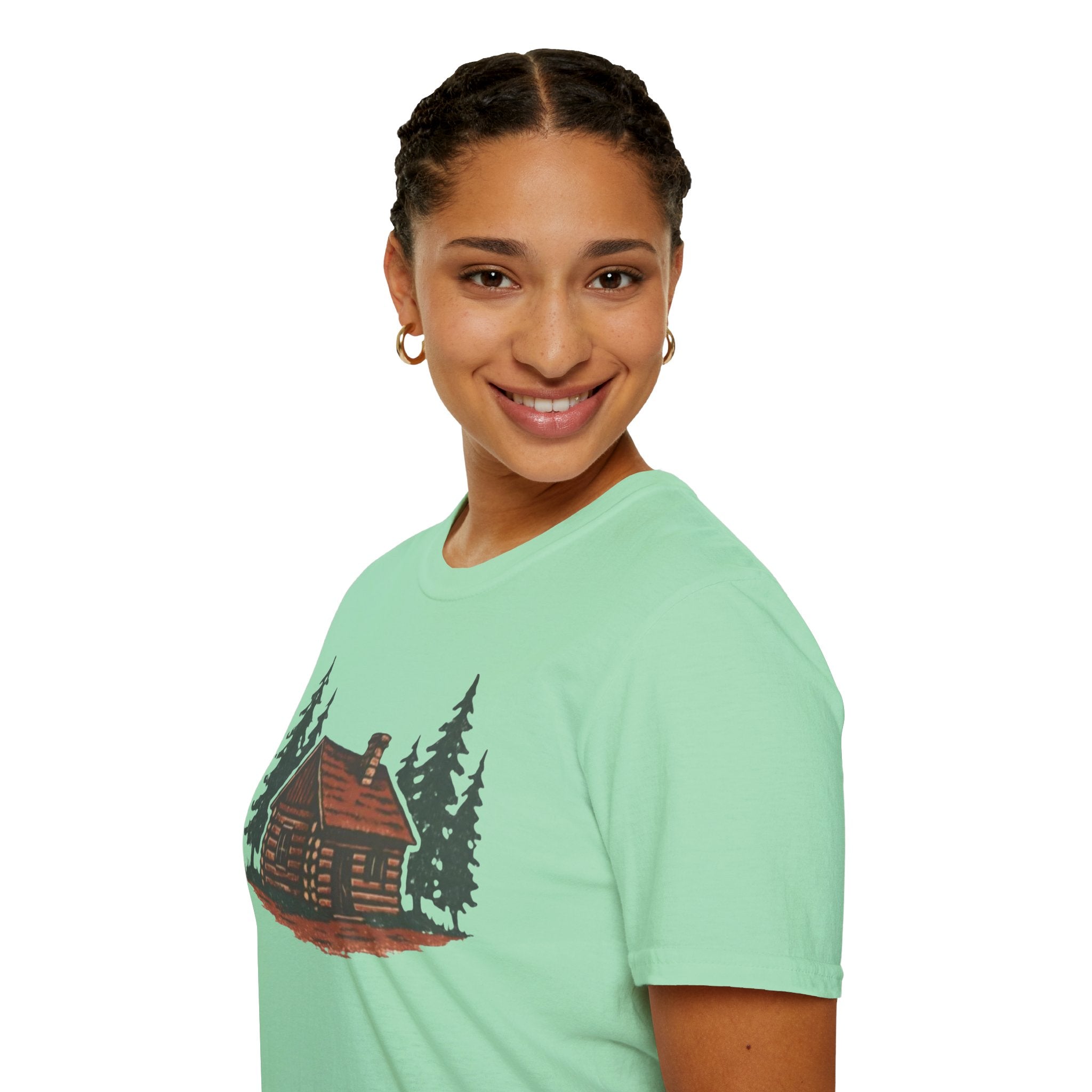 Vintage Cozy Cabin T-Shirt — Faded Pine Tree Cabin Tee
