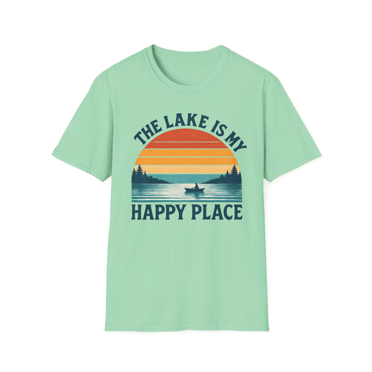 "The Lake Is My Happy Place" Canoe On The Lake At Sunset T-Shirt