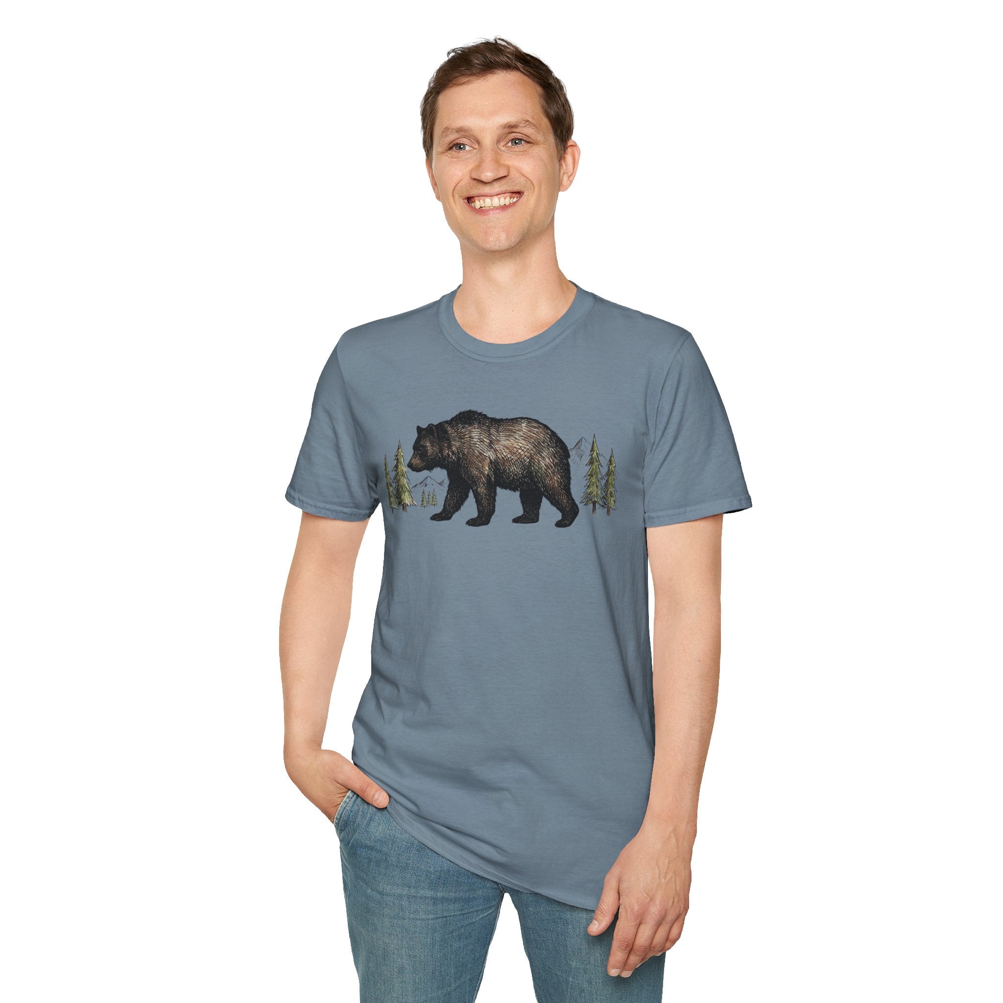 Bear & Forest T‑Shirt - Rustic Woodland Graphic Tee