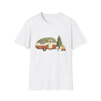 Vintage Camper & Campfire T-Shirt — Retro Trailer Camping Graphic Tee