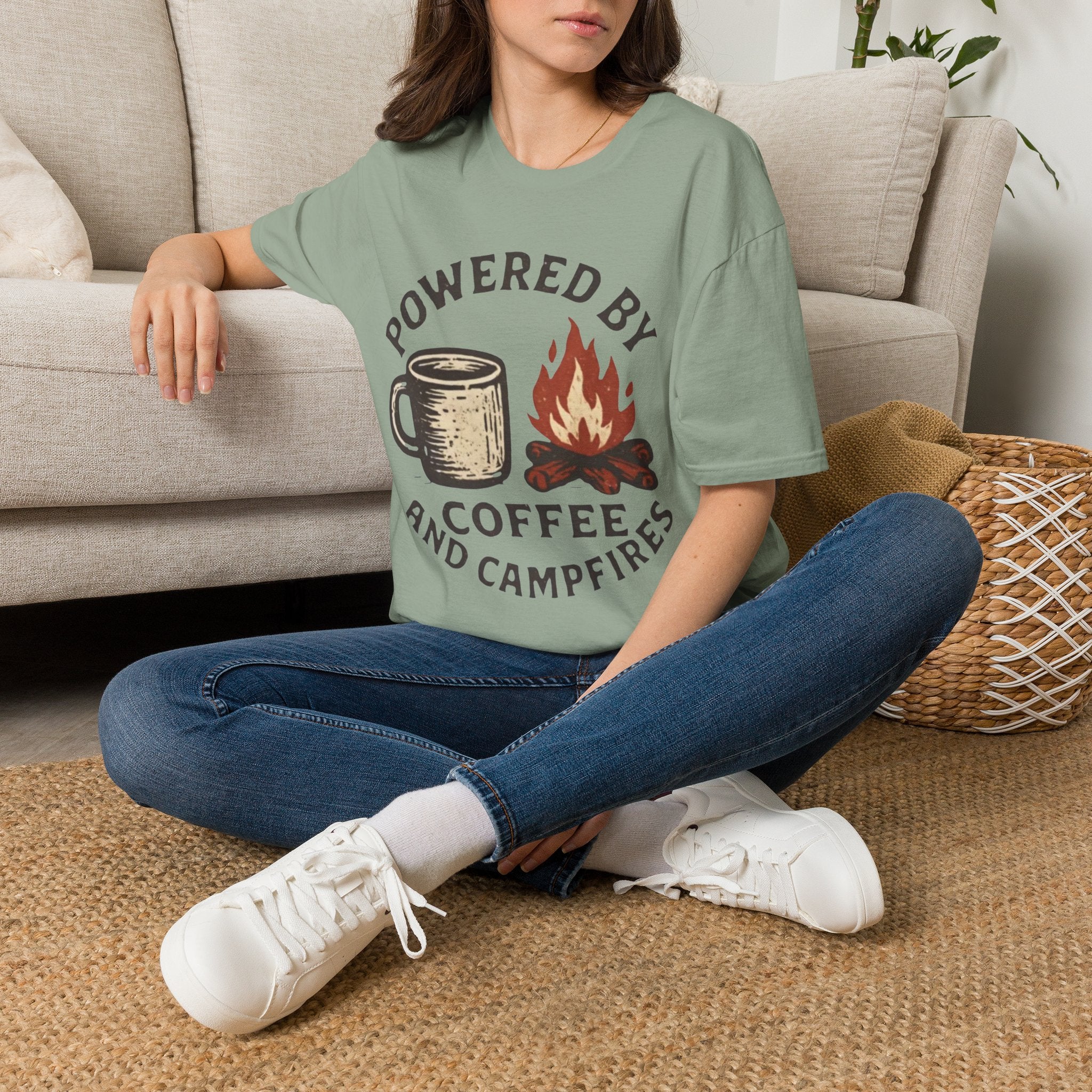 Powered By Coffee And Campfires Vintage Camping T-Shirt