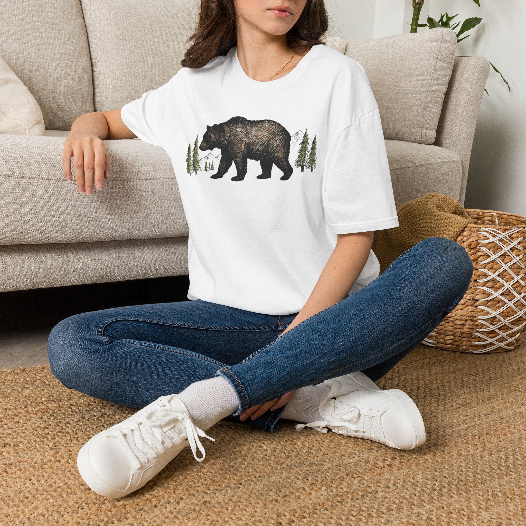 Bear & Forest T‑Shirt - Rustic Woodland Graphic Tee