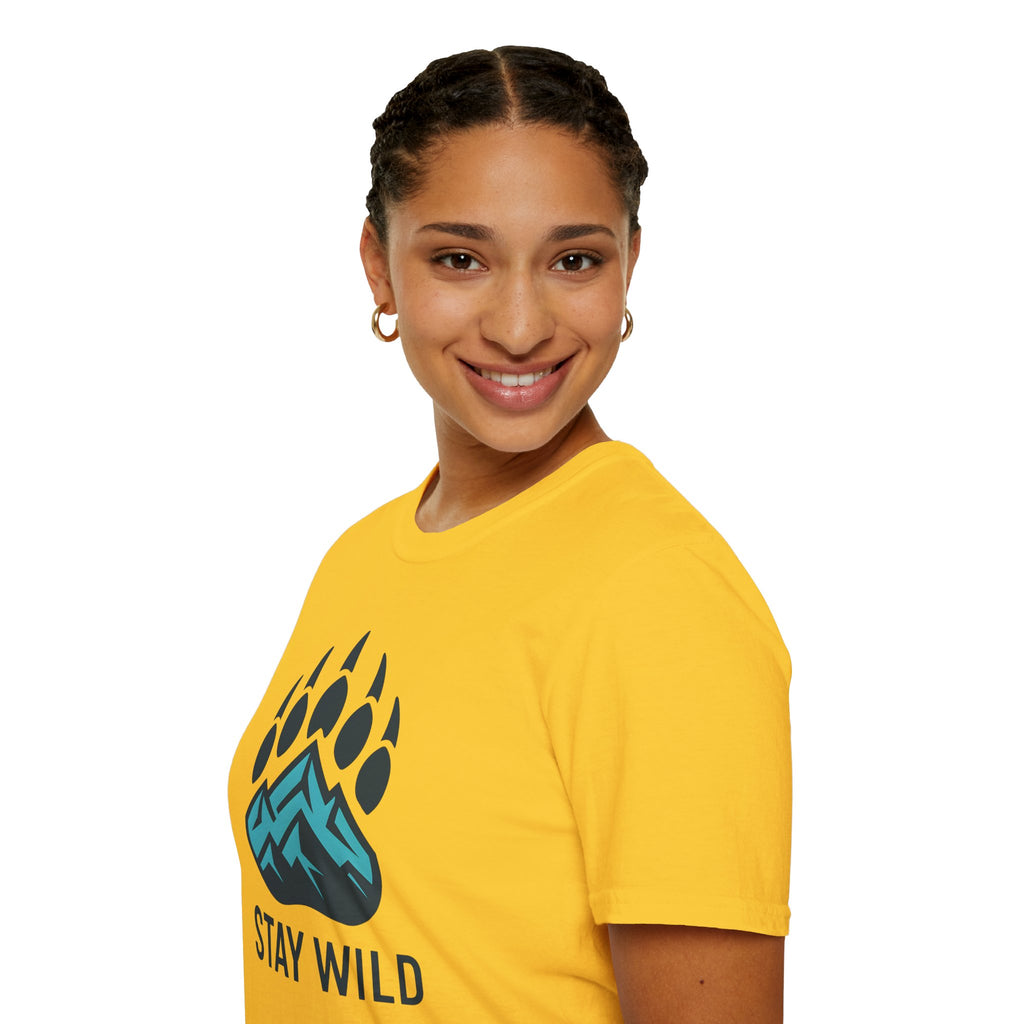 "Stay Wild" Bear Footprint Mountain Emblem T-Shirt