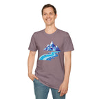 Mountain River T-Shirt — Geometric Blue Peaks & Flowing River