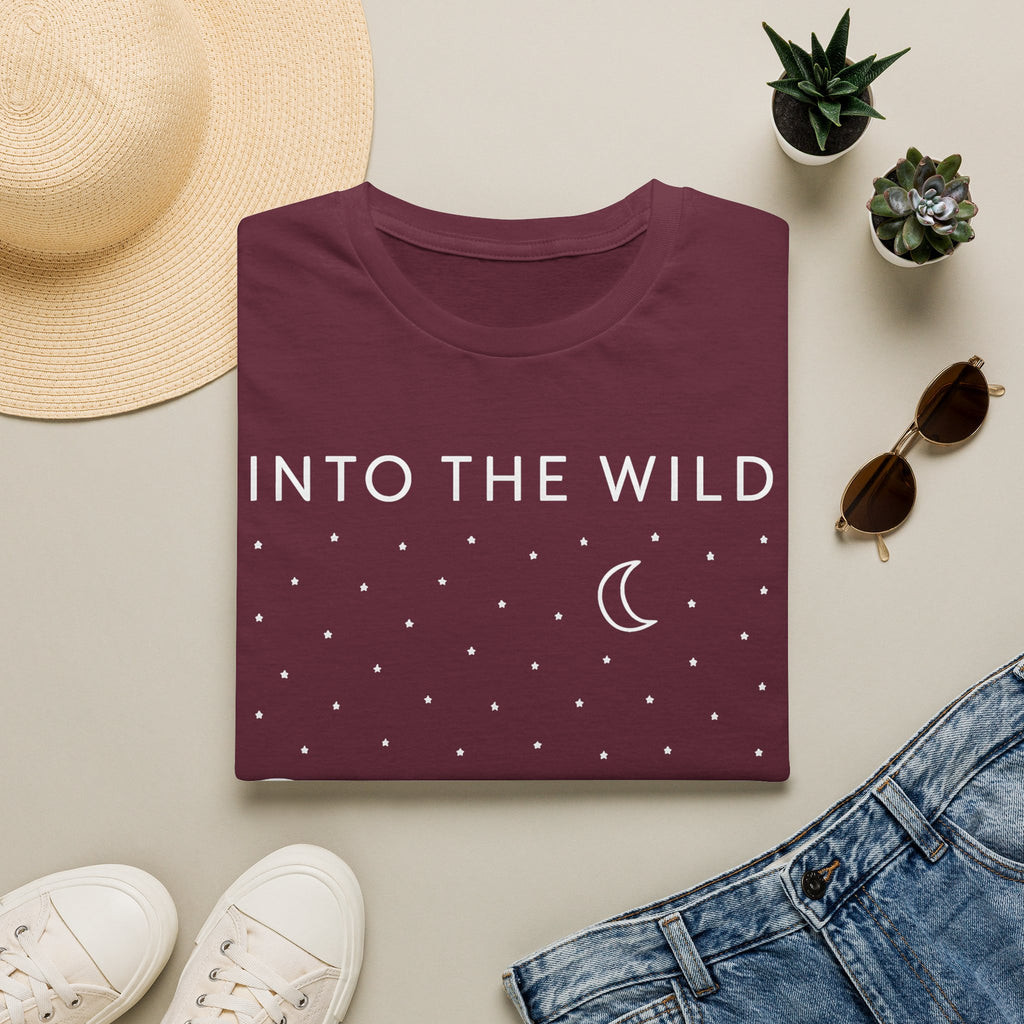 Into The Wild Canoe T-Shirt - Minimal Night Sky Lake Camping Tee