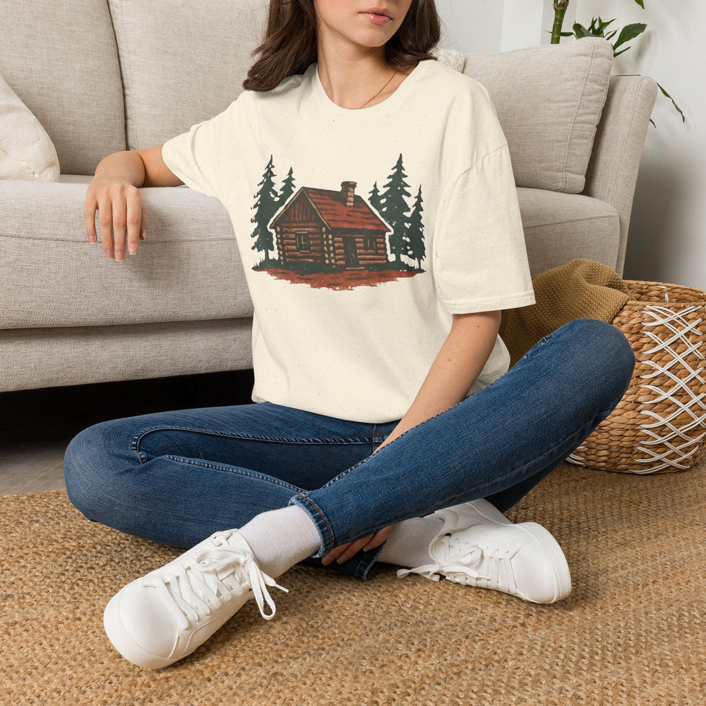 Vintage Cozy Cabin T-Shirt — Faded Pine Tree Cabin Tee