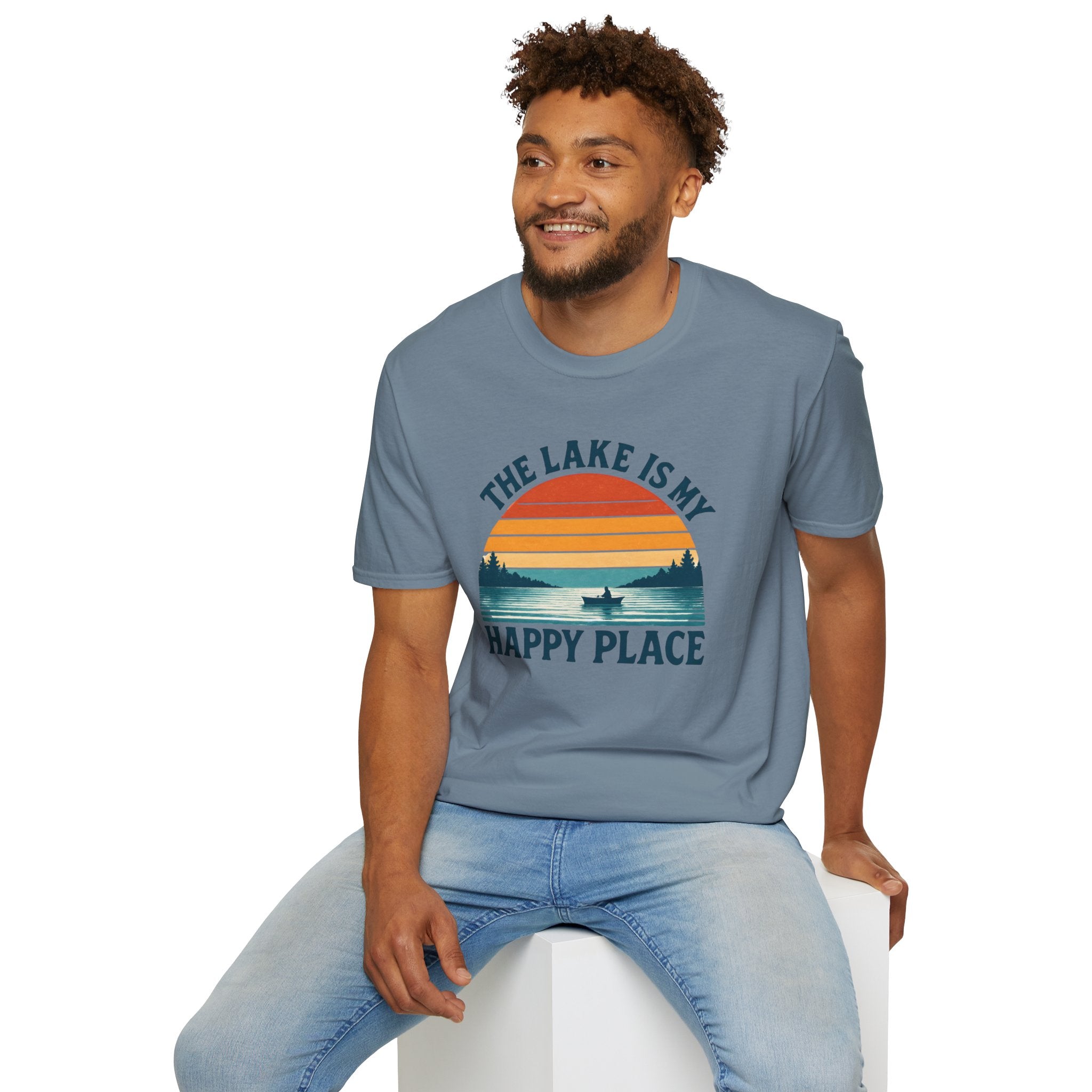 Canoe On The Lake At Sunset "The Lake Is My Happy Place" T-Shirt