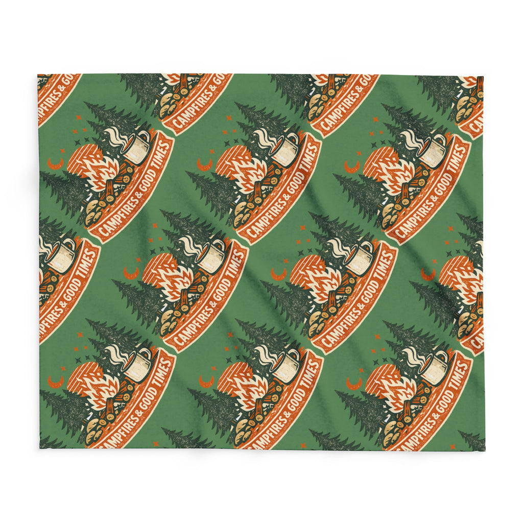 Campfire Cozy Fleece Blanket – 'Campfires & Good Times' Retro Outdoor Throw