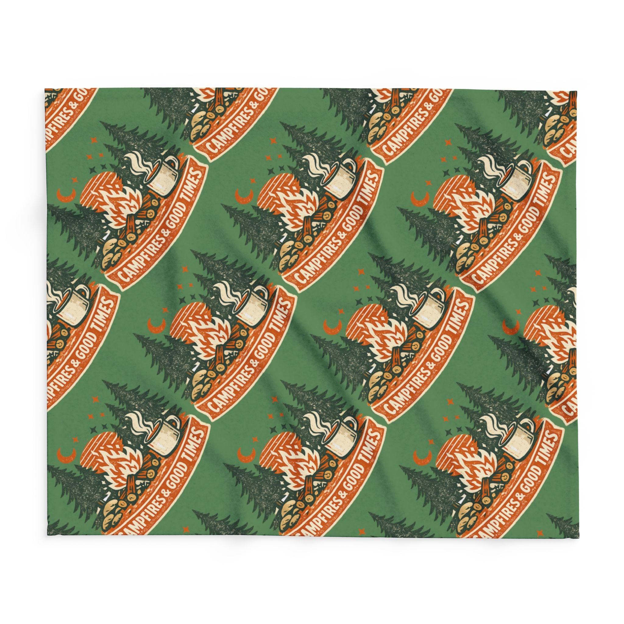 Campfire Cozy Fleece Blanket – 'Campfires & Good Times' Retro Outdoor Throw