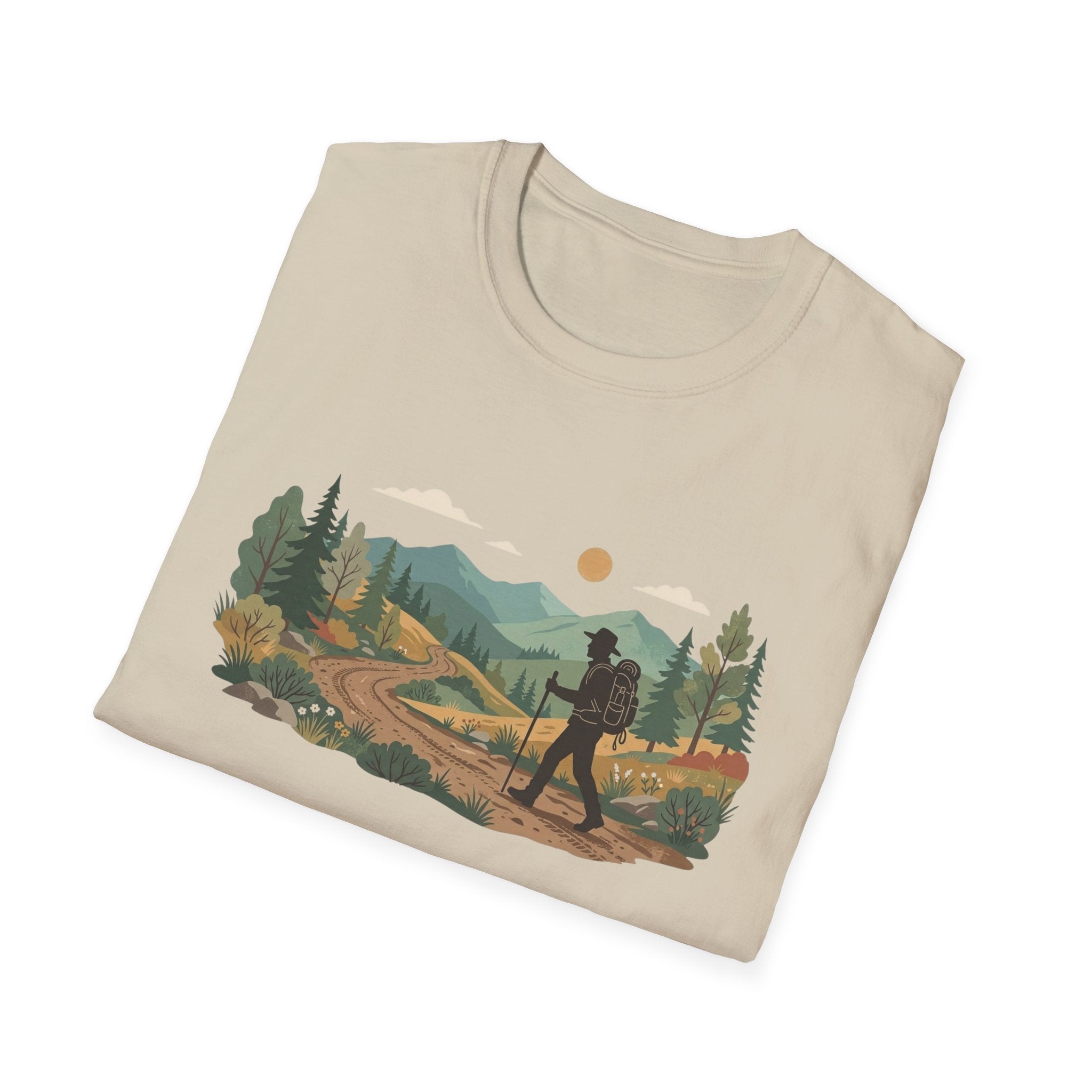 Hiker Mountain Sunset T-Shirt — Scenic Trail Adventure Tee