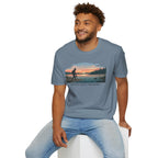 Outdoor T-Shirt — "Seeking Simple Treasures" Sunset Hiker Graphic