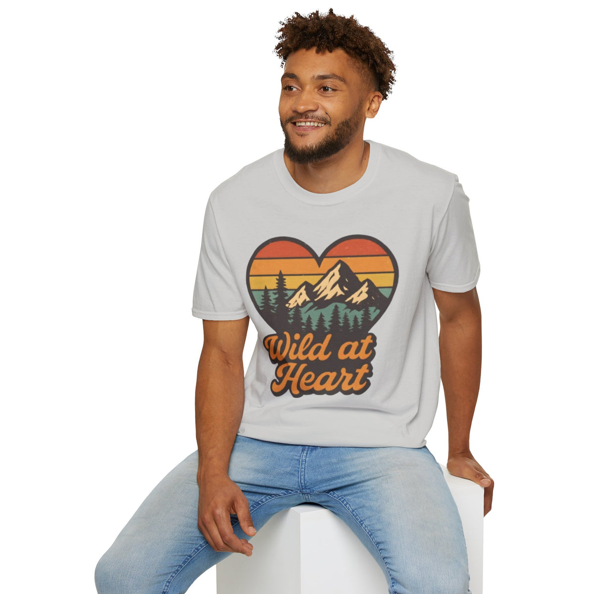 "Wild at Heart" Mountain Heart Retro Sunset Nature Tee Shirt