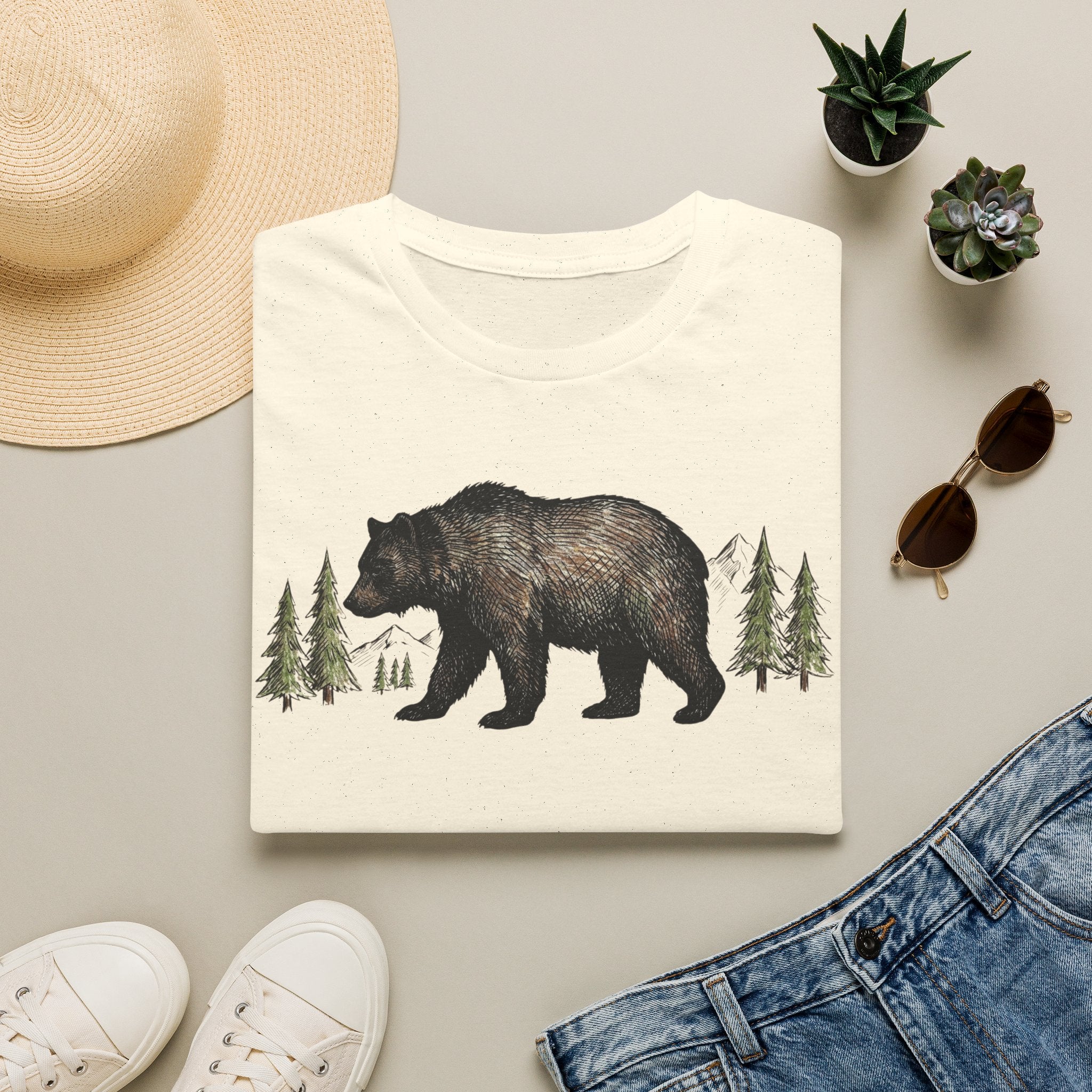 Bear & Forest T‑Shirt - Rustic Woodland Graphic Tee