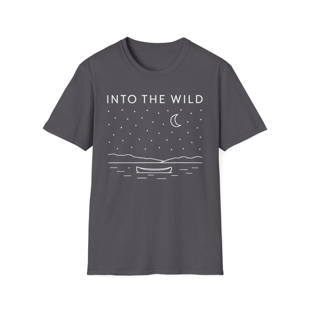 Into The Wild Canoe T-Shirt - Minimal Night Sky Lake Camping Tee