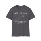 Into The Wild Canoe T-Shirt - Minimal Night Sky Lake Camping Tee