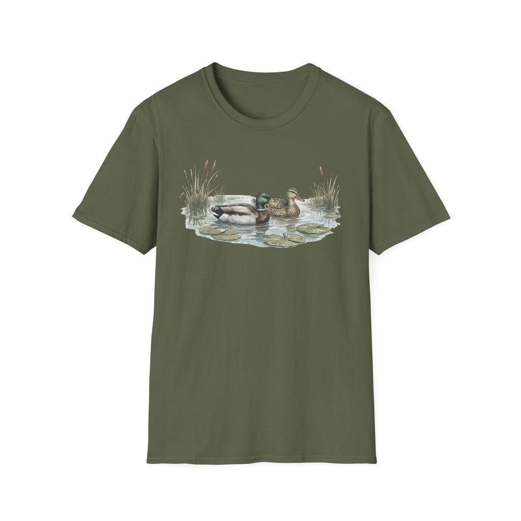 Duck Pair T-Shirt — Watercolor Mallard Ducks on Pond Nature Tee