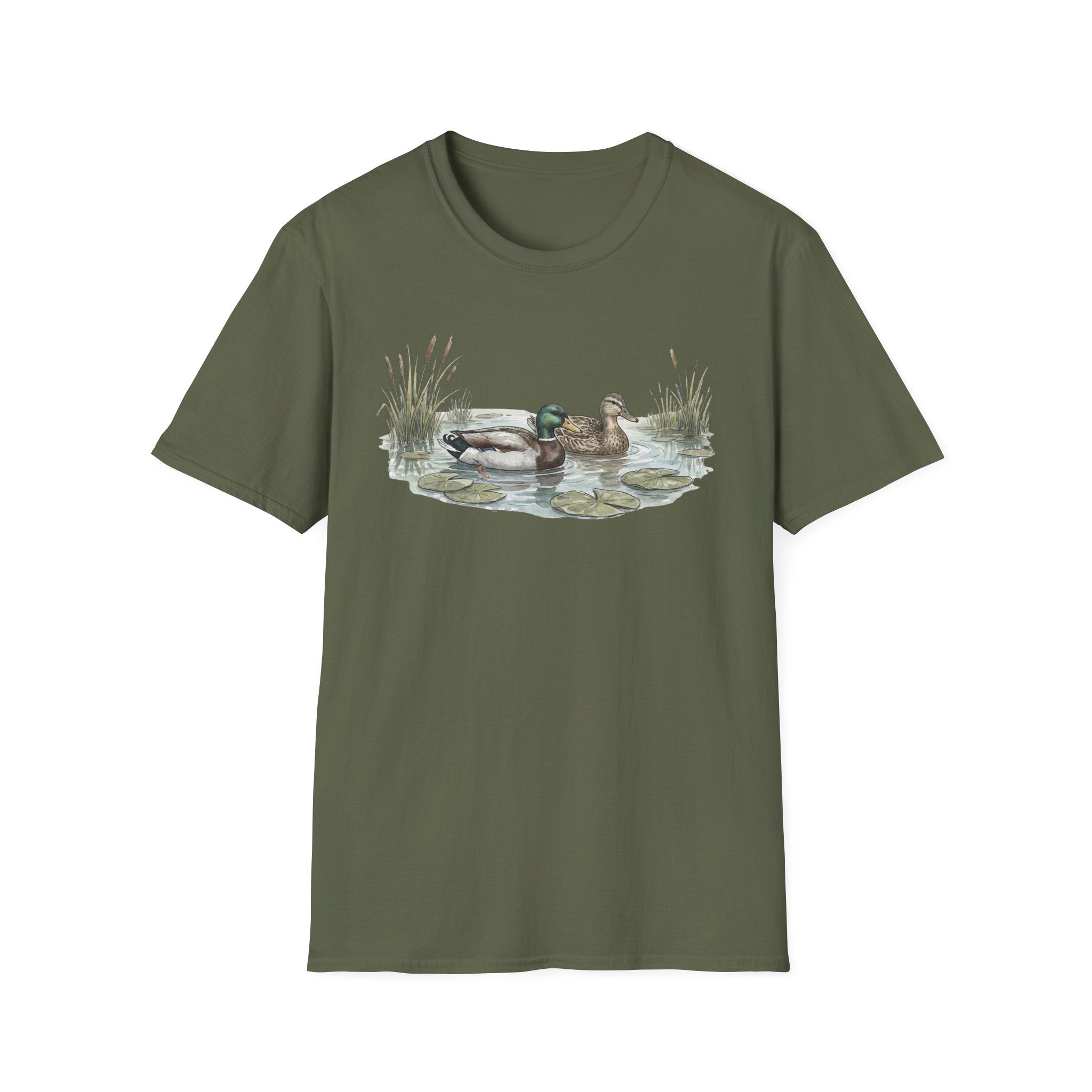 Duck Pair T-Shirt — Watercolor Mallard Ducks on Pond Nature Tee