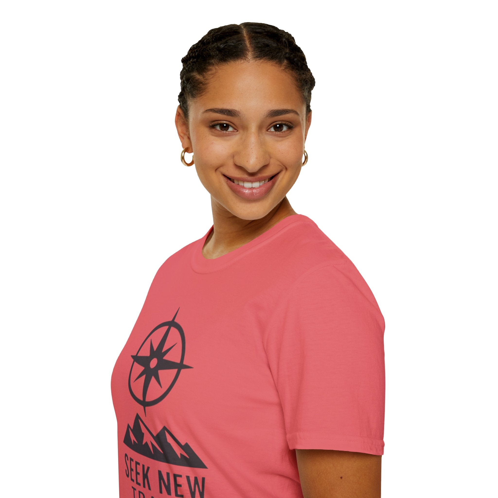 "Seek New Trails" Compass Over Mountains T-Shirt