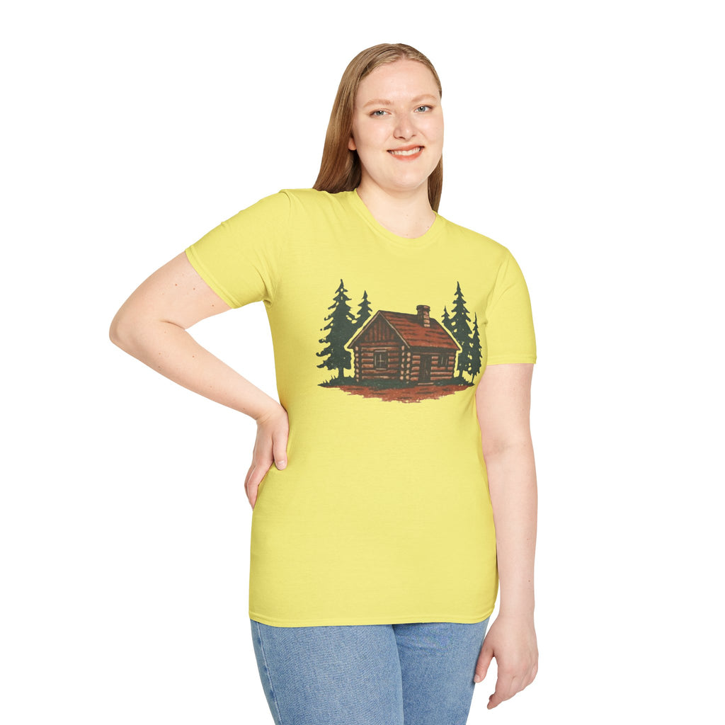 Vintage Cozy Cabin T-Shirt — Faded Pine Tree Cabin Tee