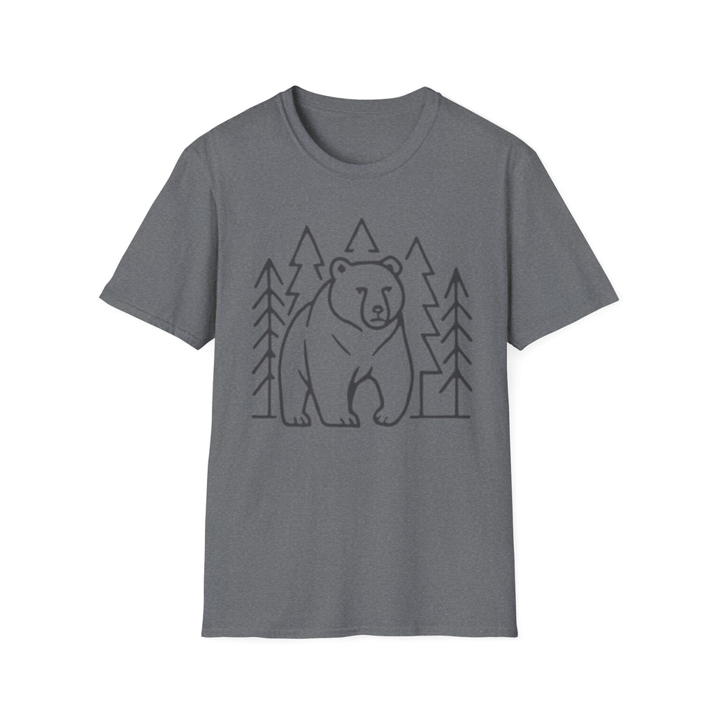 Bear & Pines T-Shirt — Minimal Line Drawing Woodland Tee