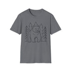 Bear & Pines T-Shirt — Minimal Line Drawing Woodland Tee