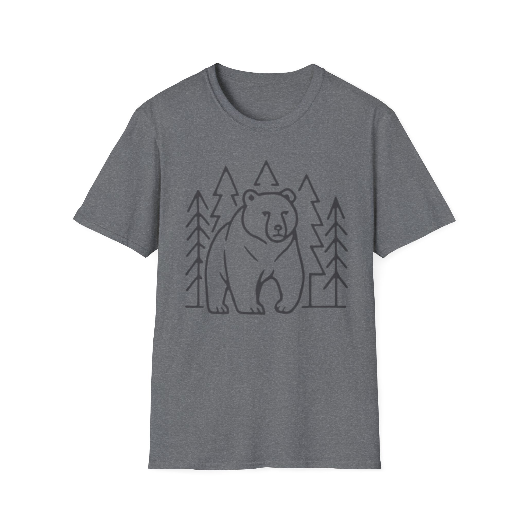 Bear & Pines T-Shirt — Minimal Line Drawing Woodland Tee