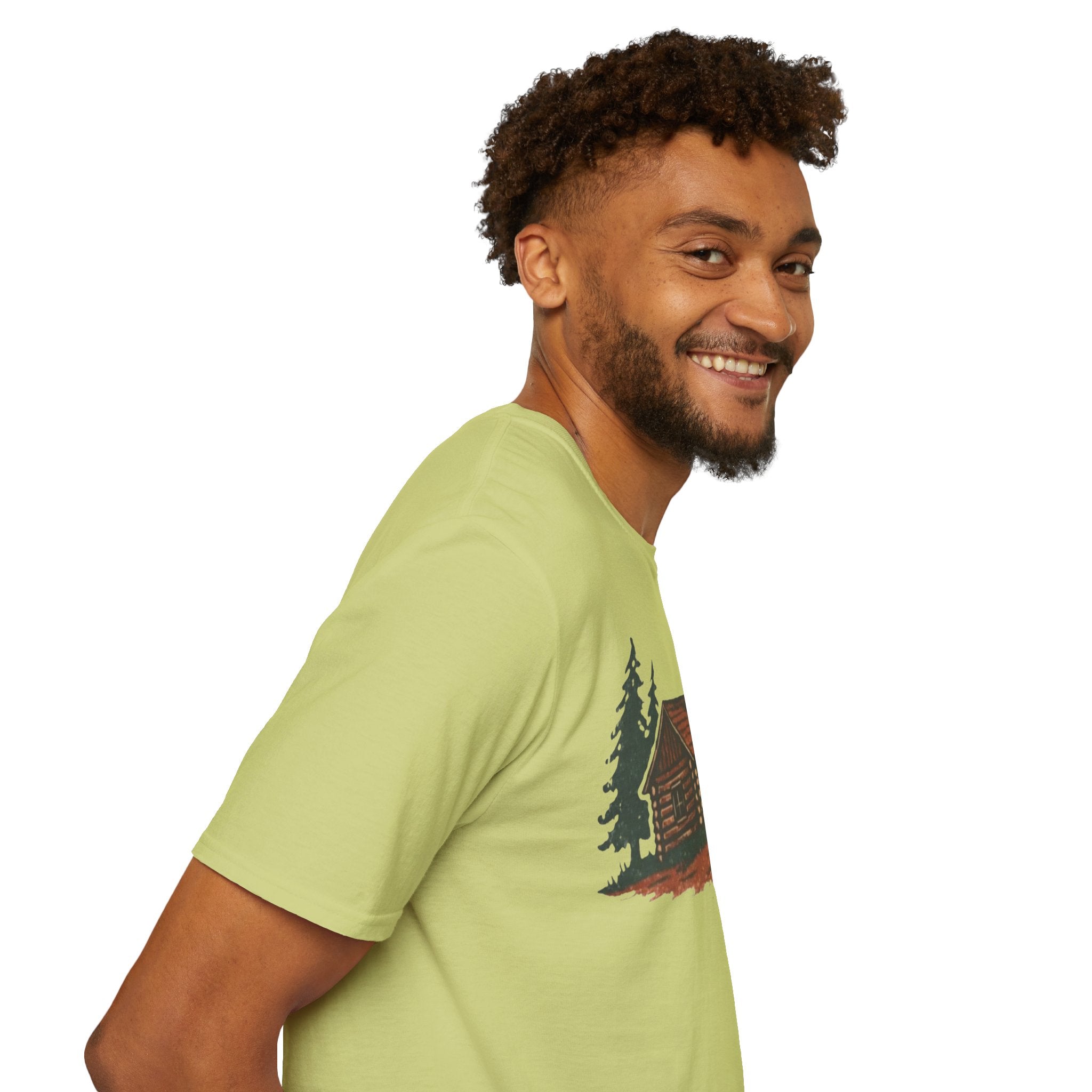 Vintage Cozy Cabin T-Shirt — Faded Pine Tree Cabin Tee