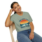 Canoe On The Lake At Sunset "The Lake Is My Happy Place" T-Shirt