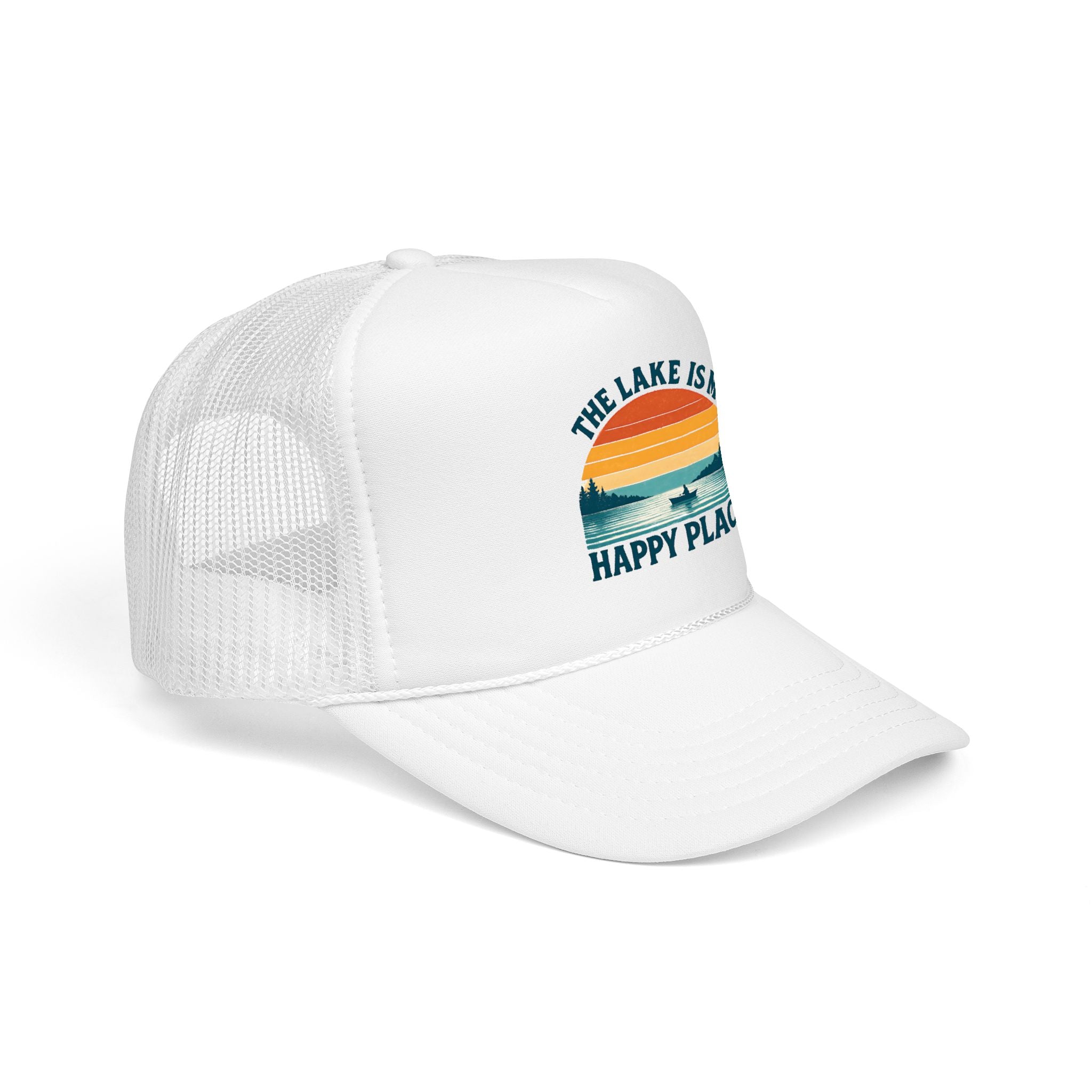 Lake Is My Happy Place Trucker Hat — Vintage Sunset Fishing Foam Cap