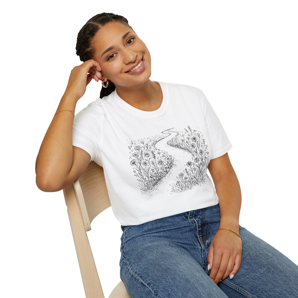 Winding Path Through The Meadow Floral T-Shirt