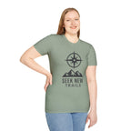 "Seek New Trails" Compass Over Mountains T-Shirt