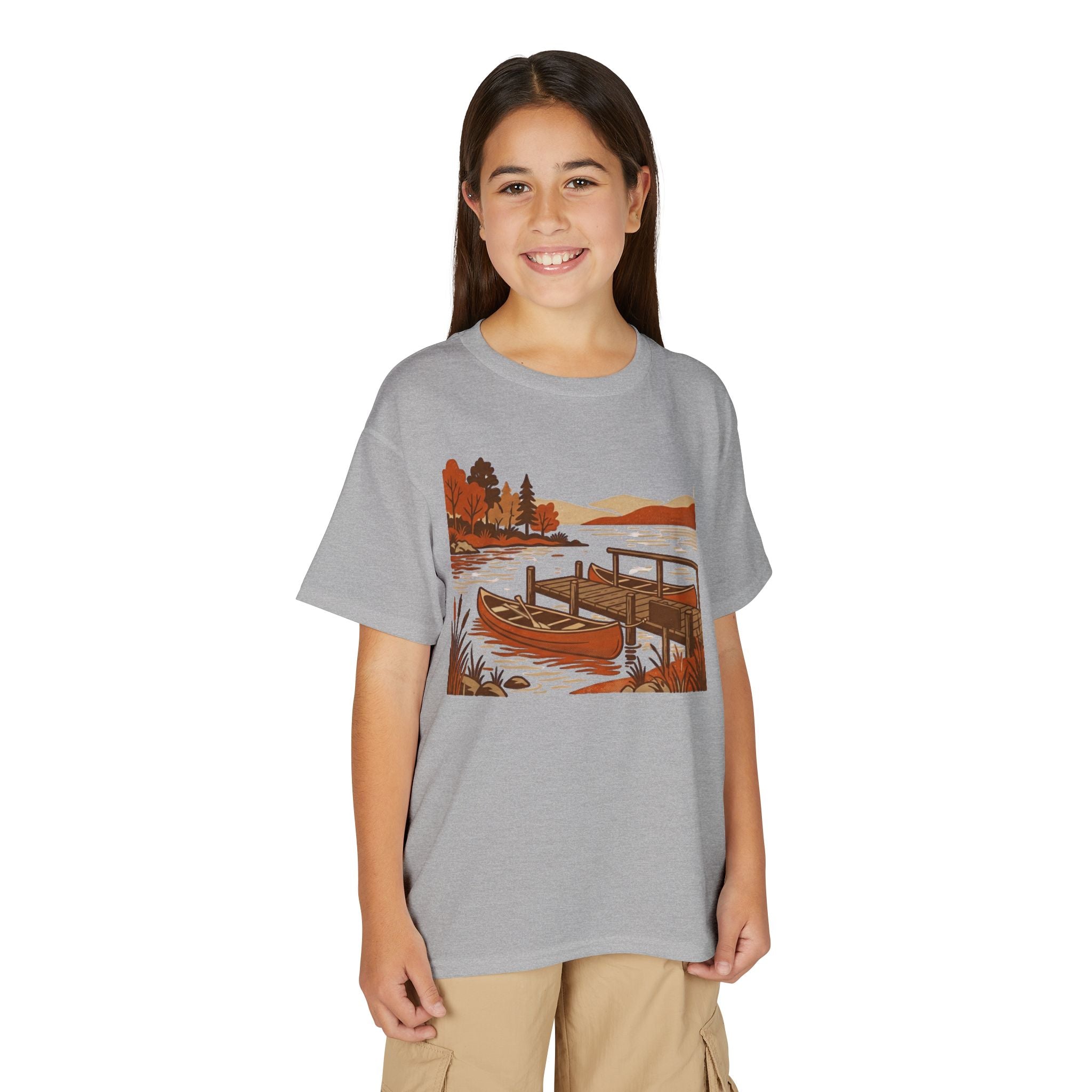 Youth T-Shirt — Autumn Lakeside Dock & Canoe Kids Tee