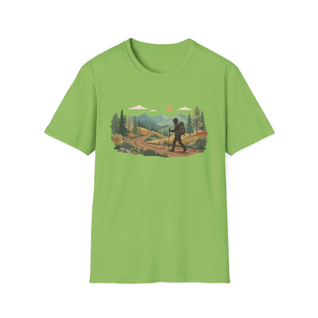 Hiker Mountain Sunset T-Shirt — Scenic Trail Adventure Tee