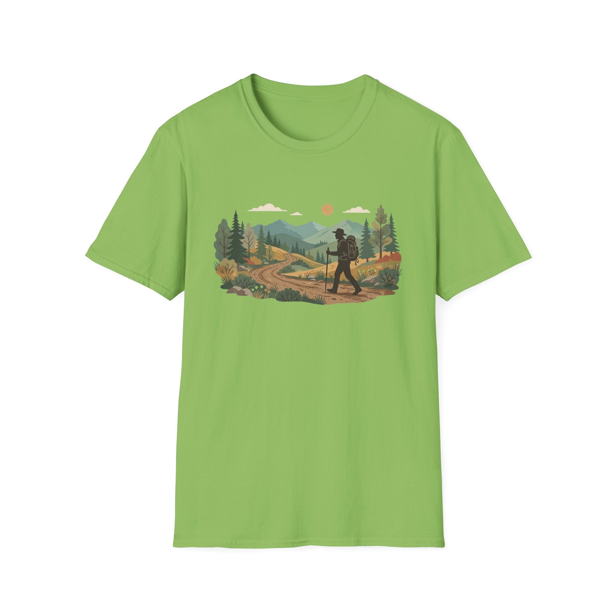 Hiker Mountain Sunset T-Shirt — Scenic Trail Adventure Tee