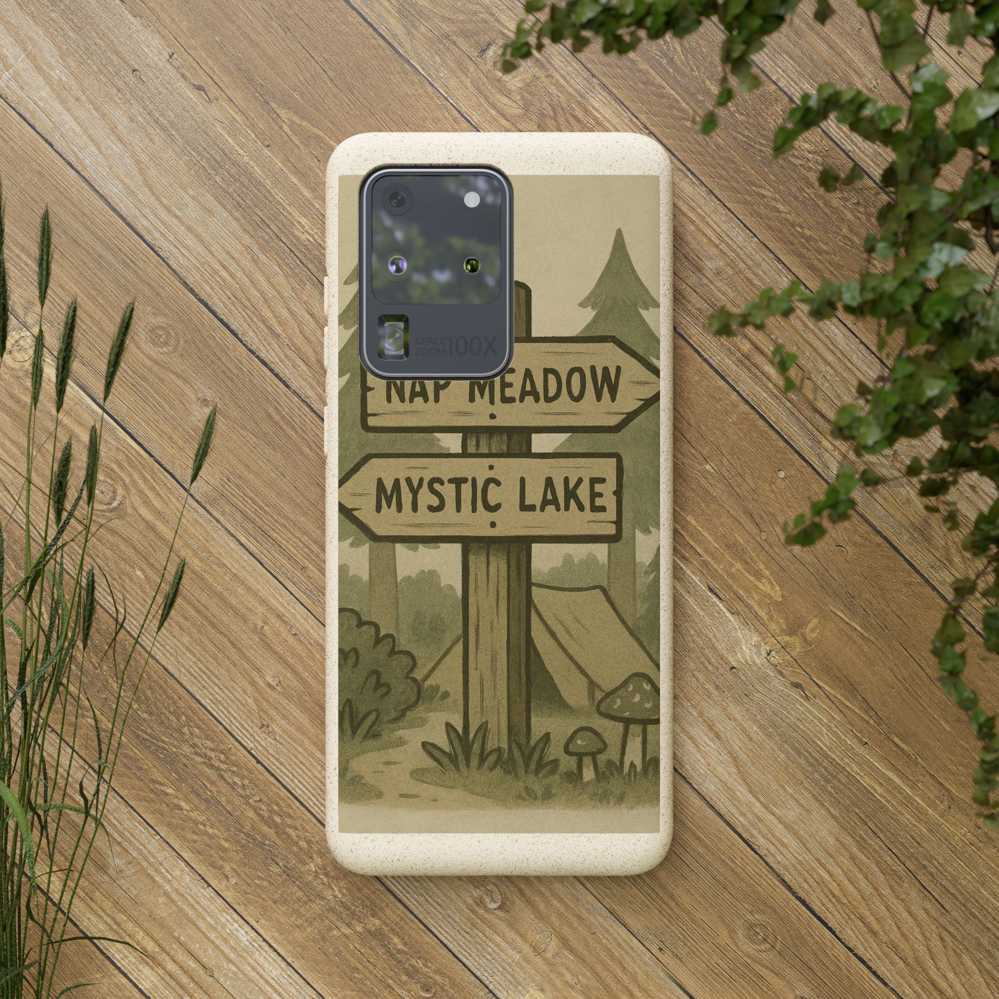 Biodegradable Phone Case — 'Nap Meadow' Mystic Lake Camping Design