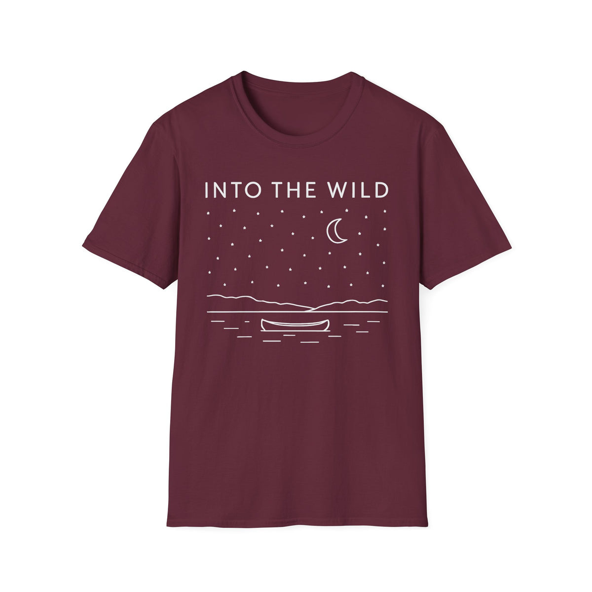 Into The Wild Canoe T-Shirt - Minimal Night Sky Lake Camping Tee