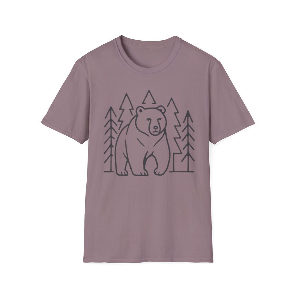 Bear & Pines T-Shirt — Minimal Line Drawing Woodland Tee