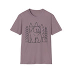 Bear & Pines T-Shirt — Minimal Line Drawing Woodland Tee